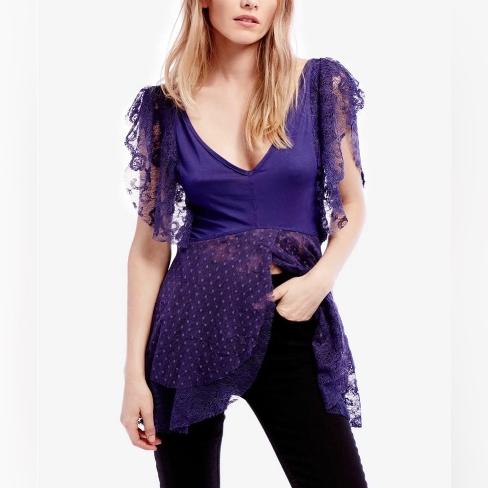Free People Heatherton Lace Fairy Wing Top - Picture 1 of 8
